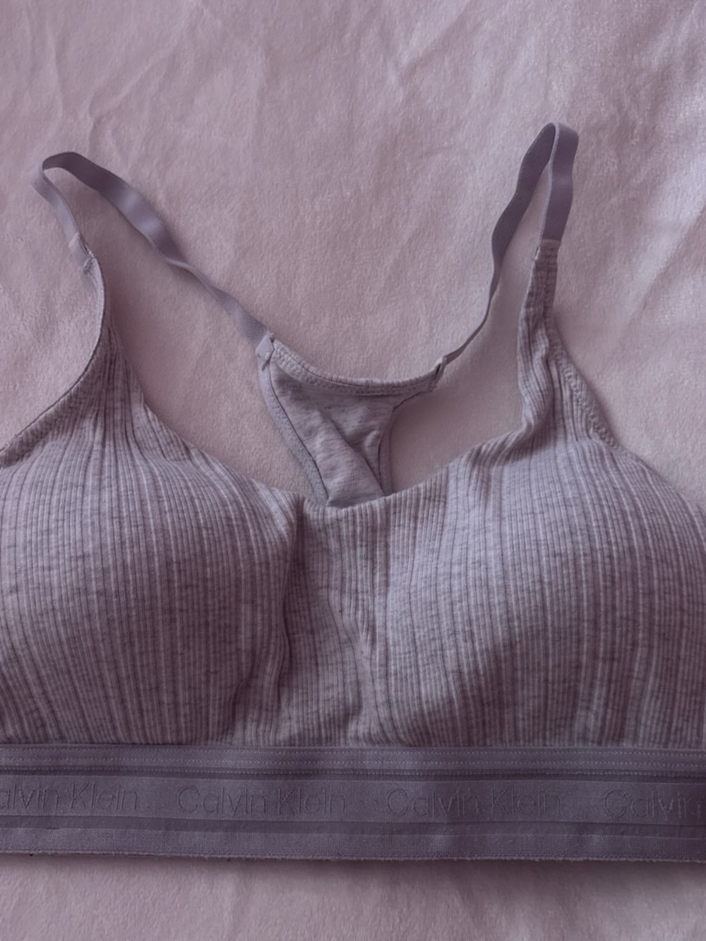 Calvin Klein Ribbed Wireless Bralette in Light Gray